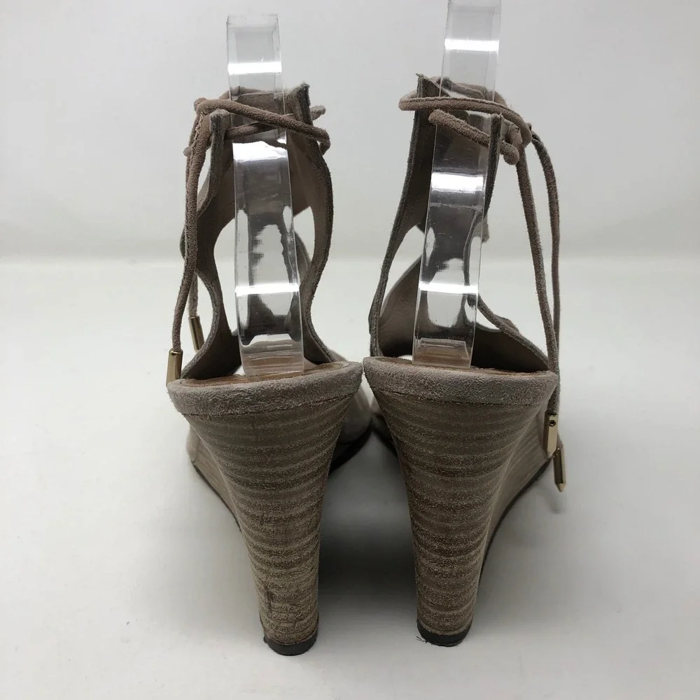 Aquazzura Belgravia Wedge Sandal Women 40 US 10 Taupe Suede Lace Up Cutout Italy